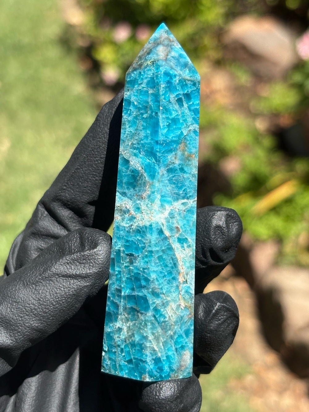 Blue Apatite Crystal Tower with Imperfect Tip and Chips